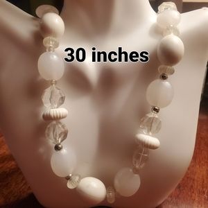 Vintage White Opaques Beaded 30" LONG Necklace